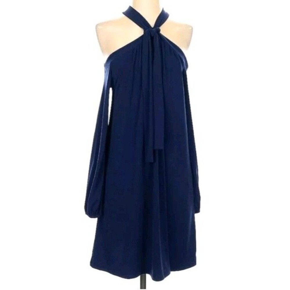 MICHAEL KORS DARK NAVY JOSEPHINE OPEN SHOULDER LONG SLEEVE DRESS SIZE SM